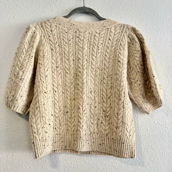 LOFT Flecked Stitchy Puff Sleeve Cotton Blend Cardigan Size Medium‎ NWT - Picture 3 of 8